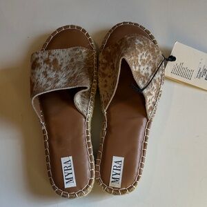 Myra Bag Tan and Brown Cowhide Sandals